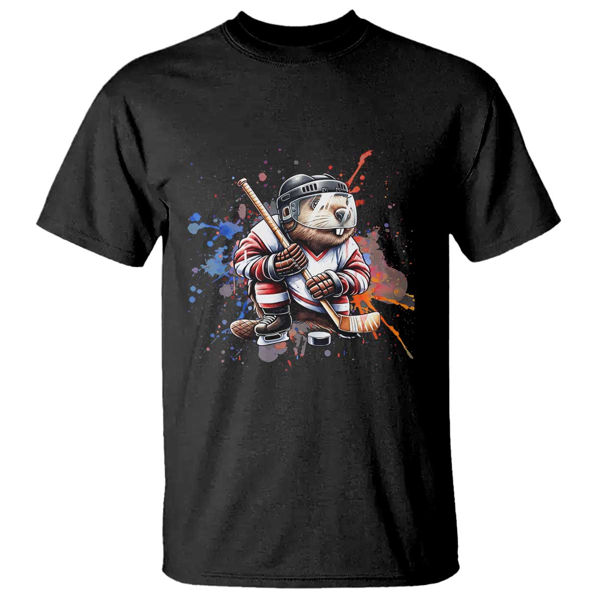Funny Beaver Playing Ice Hockey T Shirt Winter Sports Gift - Wonder Print Shop