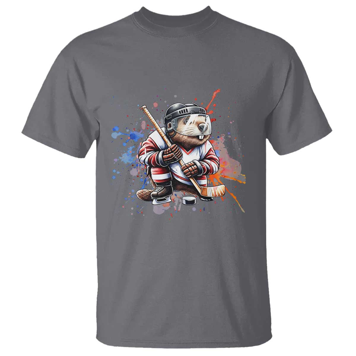 Funny Beaver Playing Ice Hockey T Shirt Winter Sports Gift - Wonder Print Shop