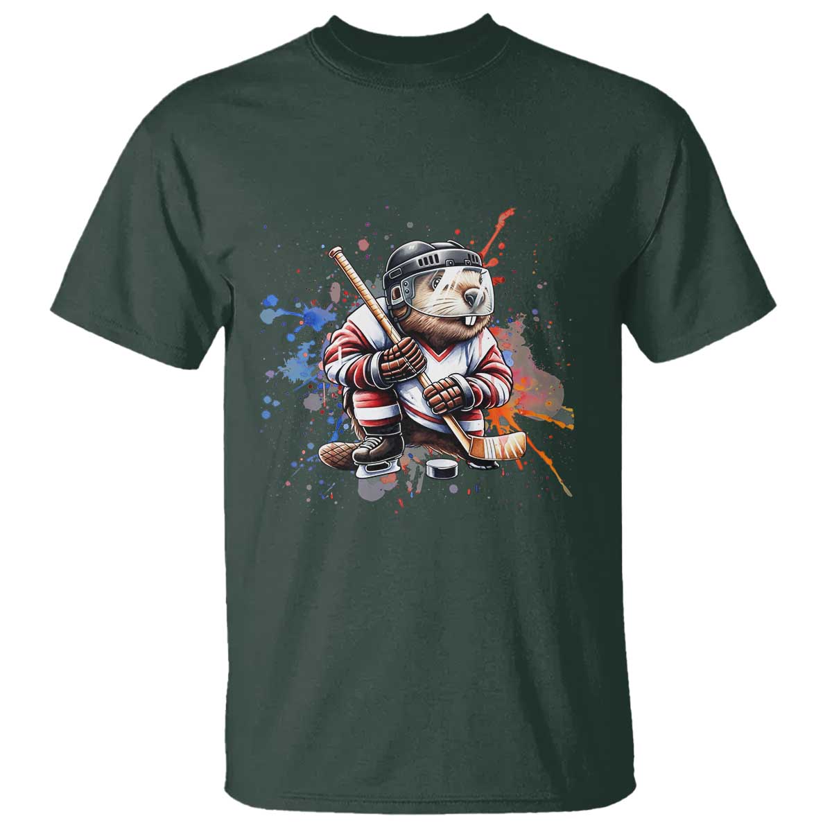 Funny Beaver Playing Ice Hockey T Shirt Winter Sports Gift - Wonder Print Shop