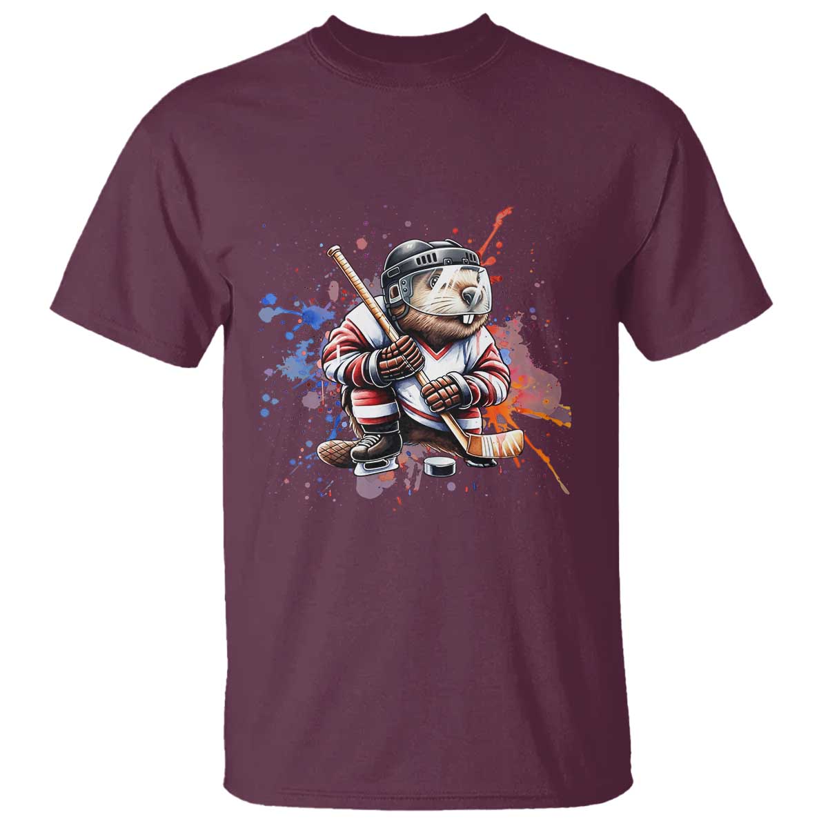 Funny Beaver Playing Ice Hockey T Shirt Winter Sports Gift - Wonder Print Shop