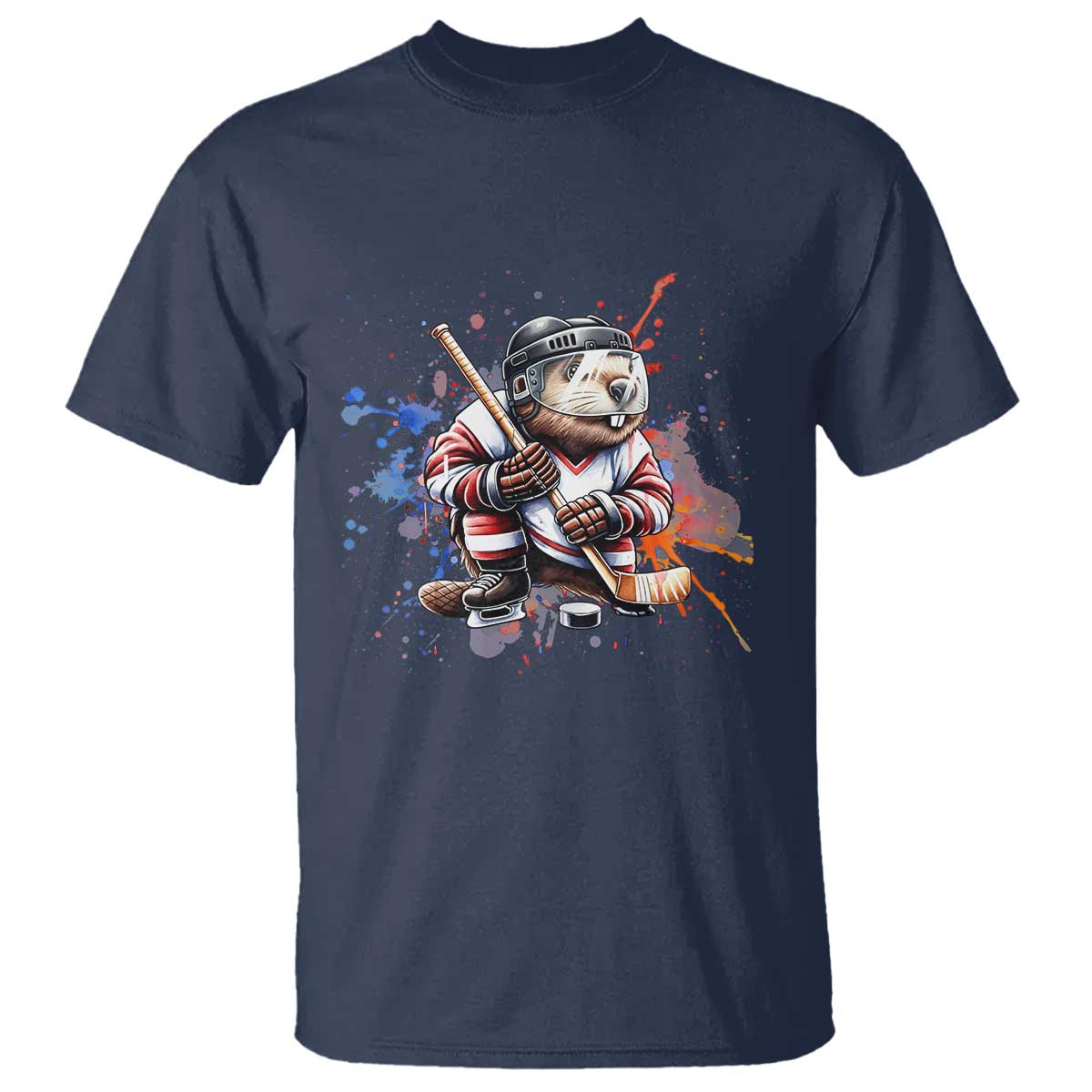 Funny Beaver Playing Ice Hockey T Shirt Winter Sports Gift - Wonder Print Shop