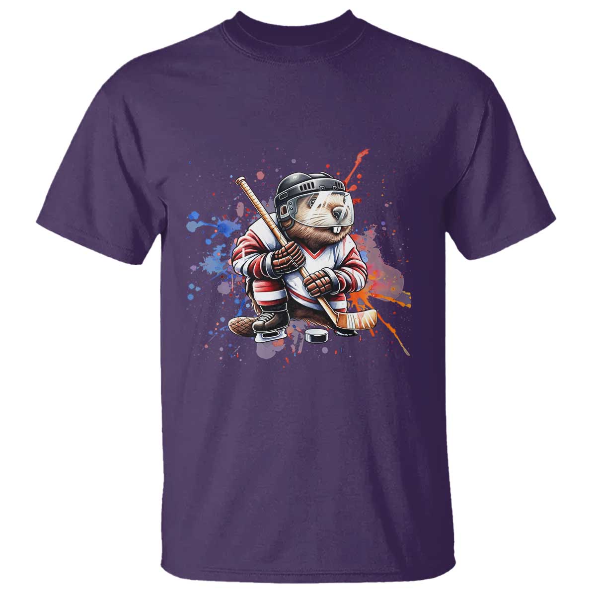 Funny Beaver Playing Ice Hockey T Shirt Winter Sports Gift - Wonder Print Shop