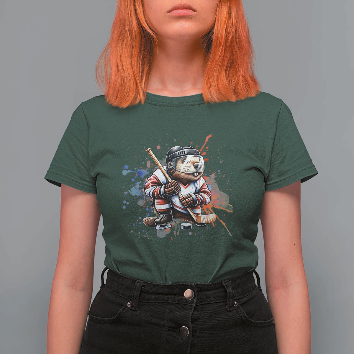 Funny Beaver Playing Ice Hockey T Shirt For Women Winter Sports Gift - Wonder Print Shop