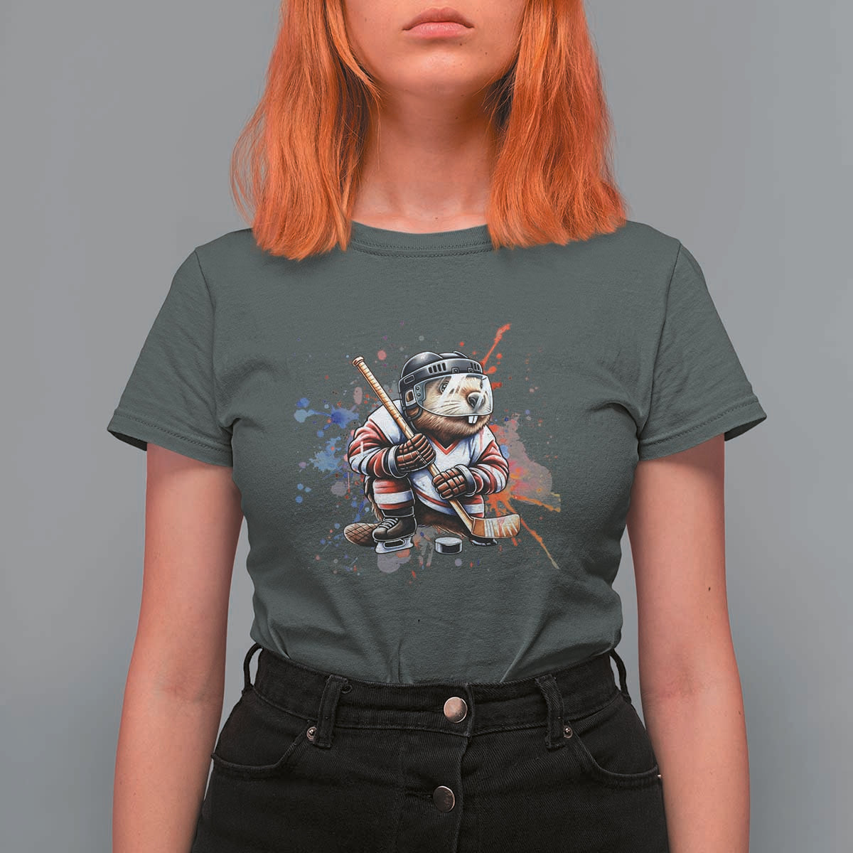 Funny Beaver Playing Ice Hockey T Shirt For Women Winter Sports Gift - Wonder Print Shop
