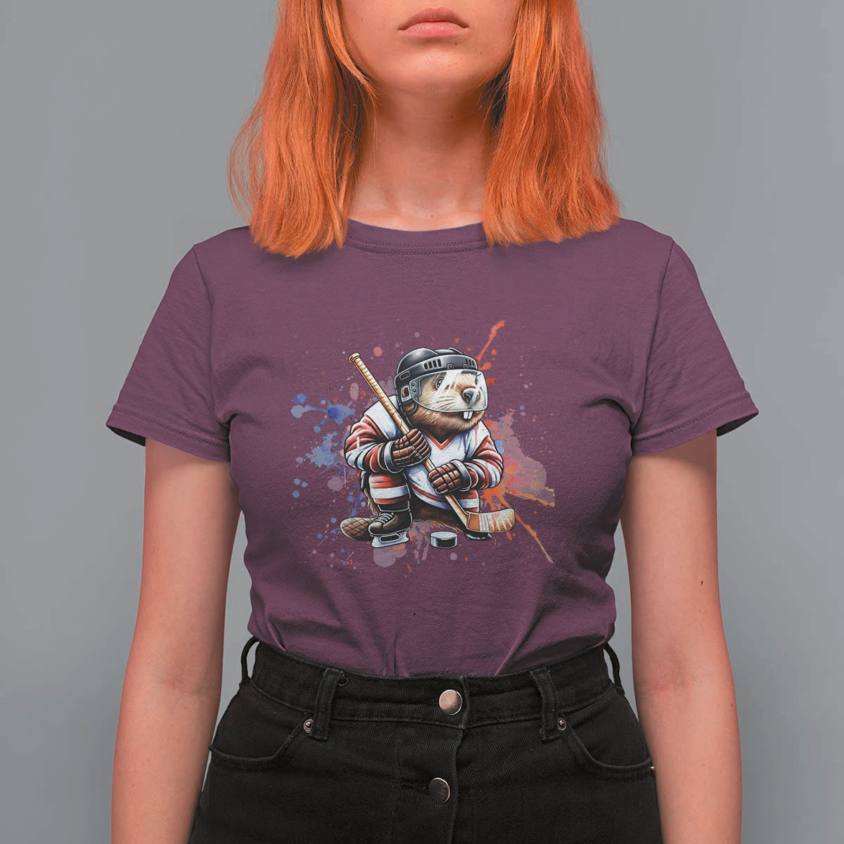 Funny Beaver Playing Ice Hockey T Shirt For Women Winter Sports Gift - Wonder Print Shop