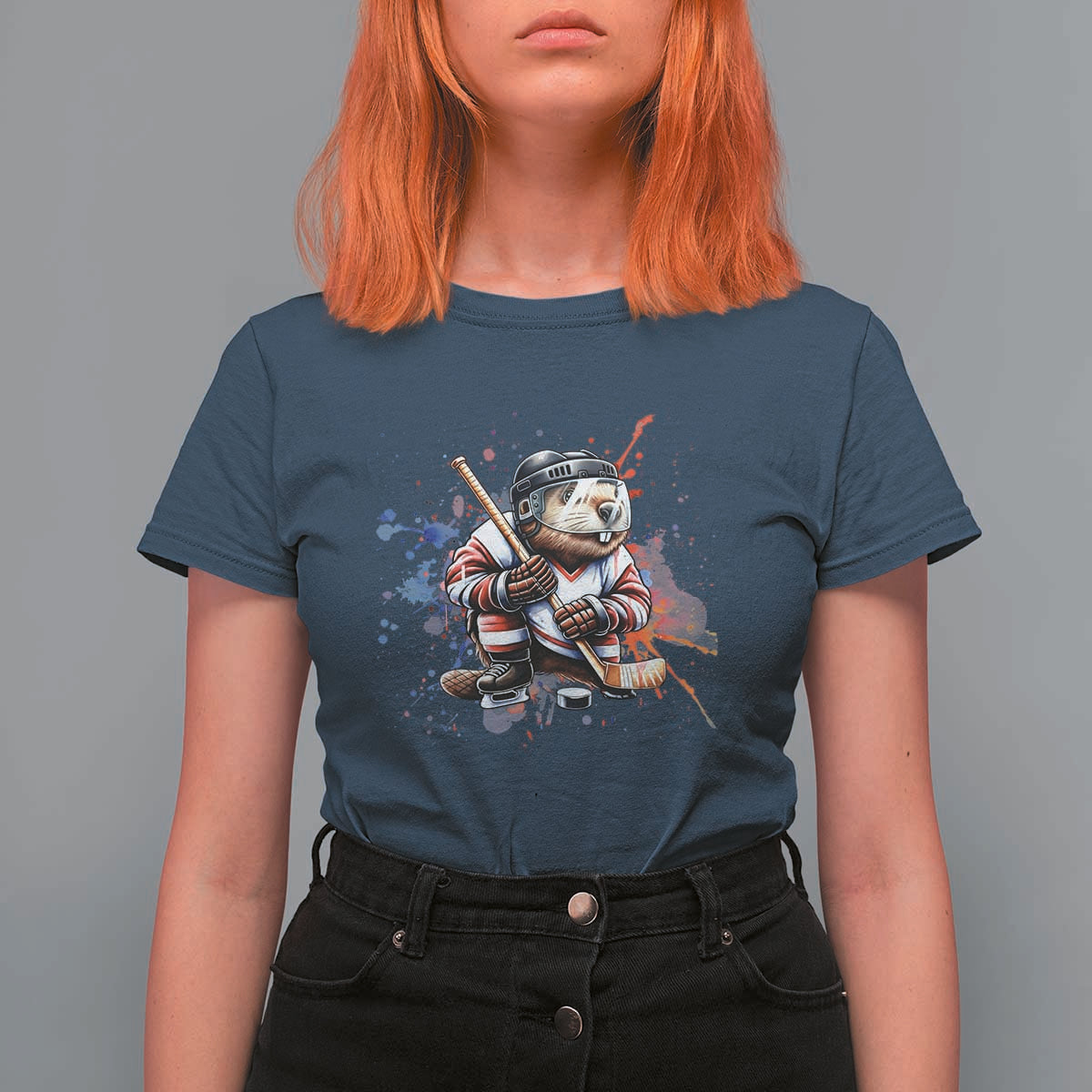 Funny Beaver Playing Ice Hockey T Shirt For Women Winter Sports Gift - Wonder Print Shop
