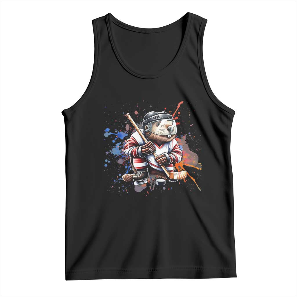 Funny Beaver Playing Ice Hockey Tank Top Winter Sports Gift - Wonder Print Shop