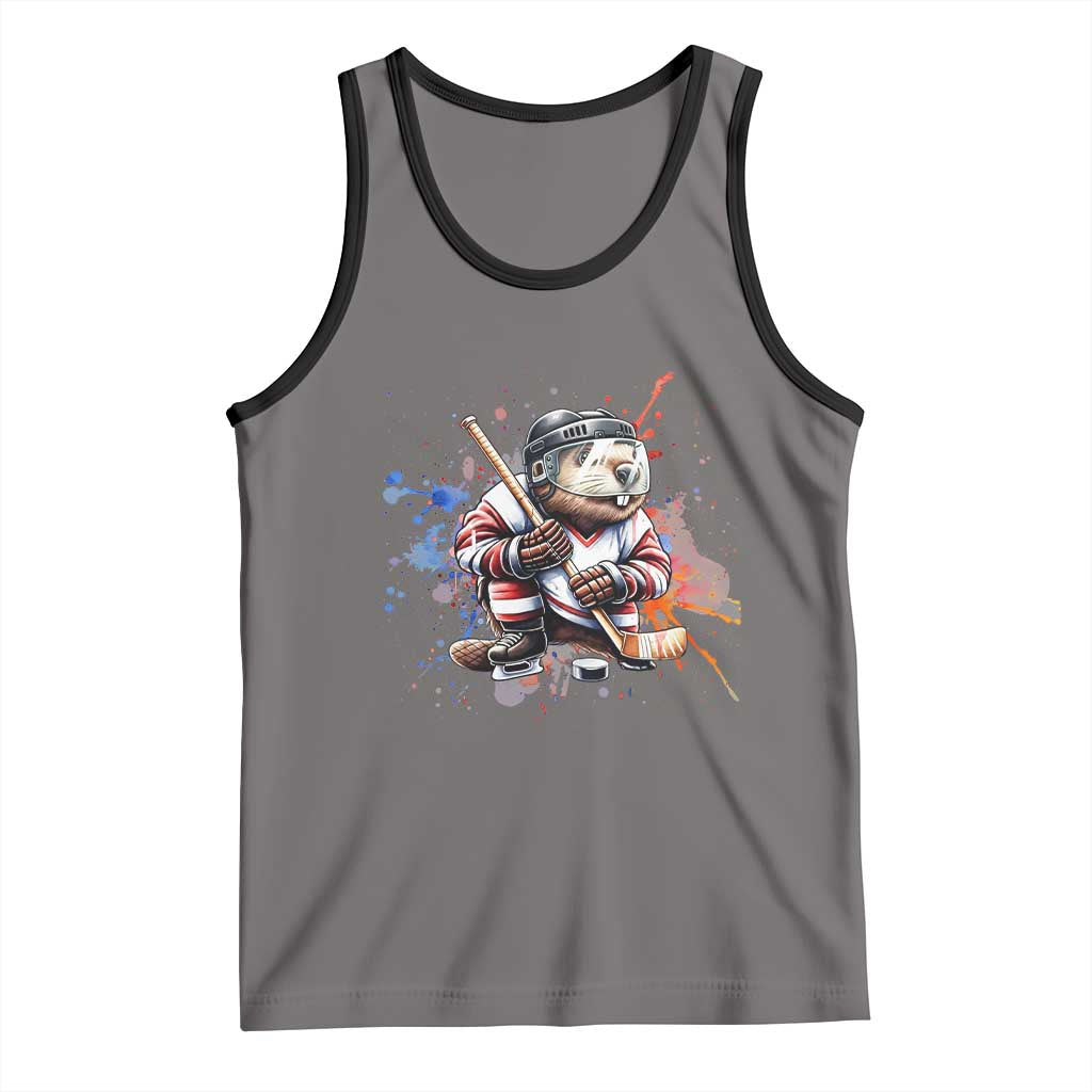 Funny Beaver Playing Ice Hockey Tank Top Winter Sports Gift - Wonder Print Shop