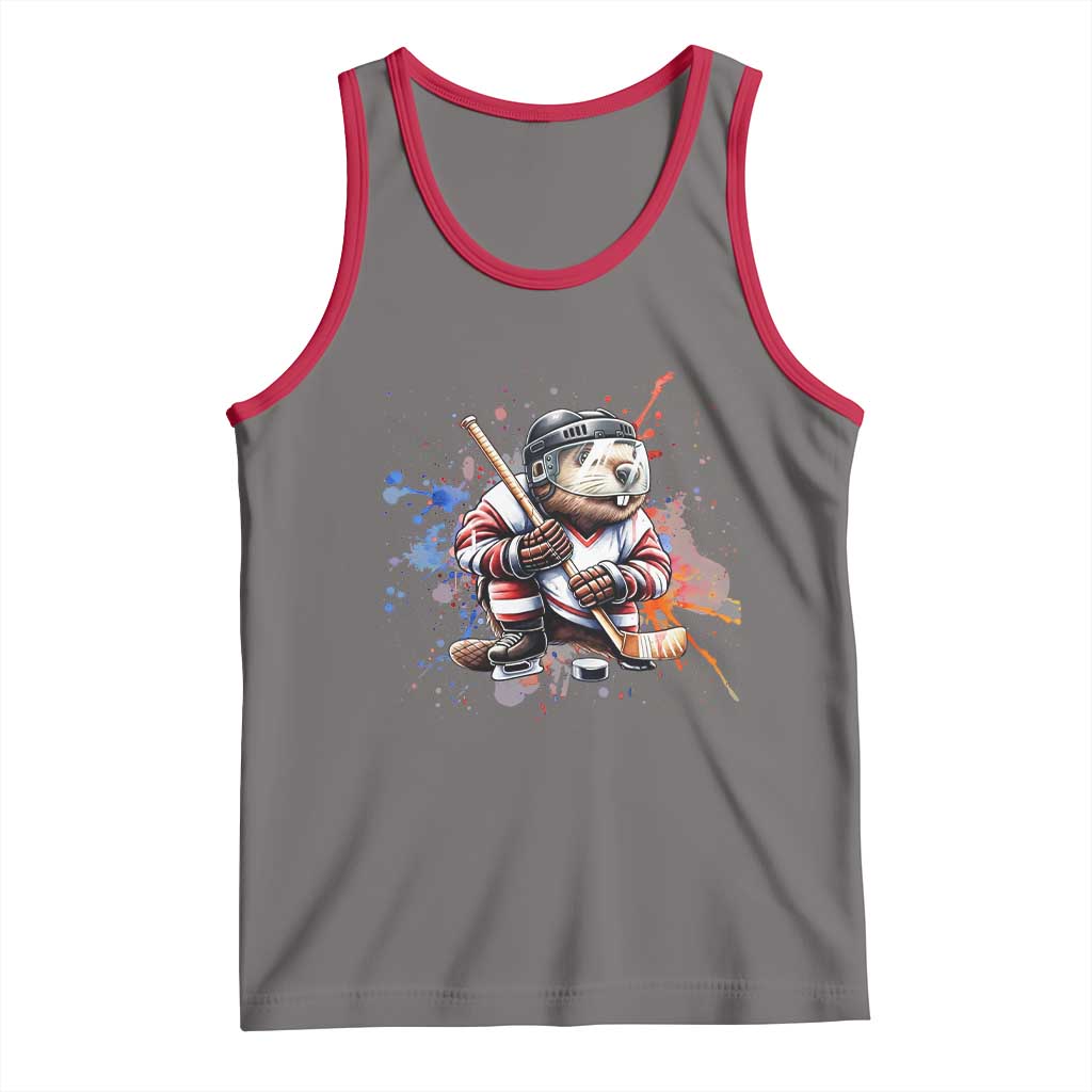 Funny Beaver Playing Ice Hockey Tank Top Winter Sports Gift - Wonder Print Shop