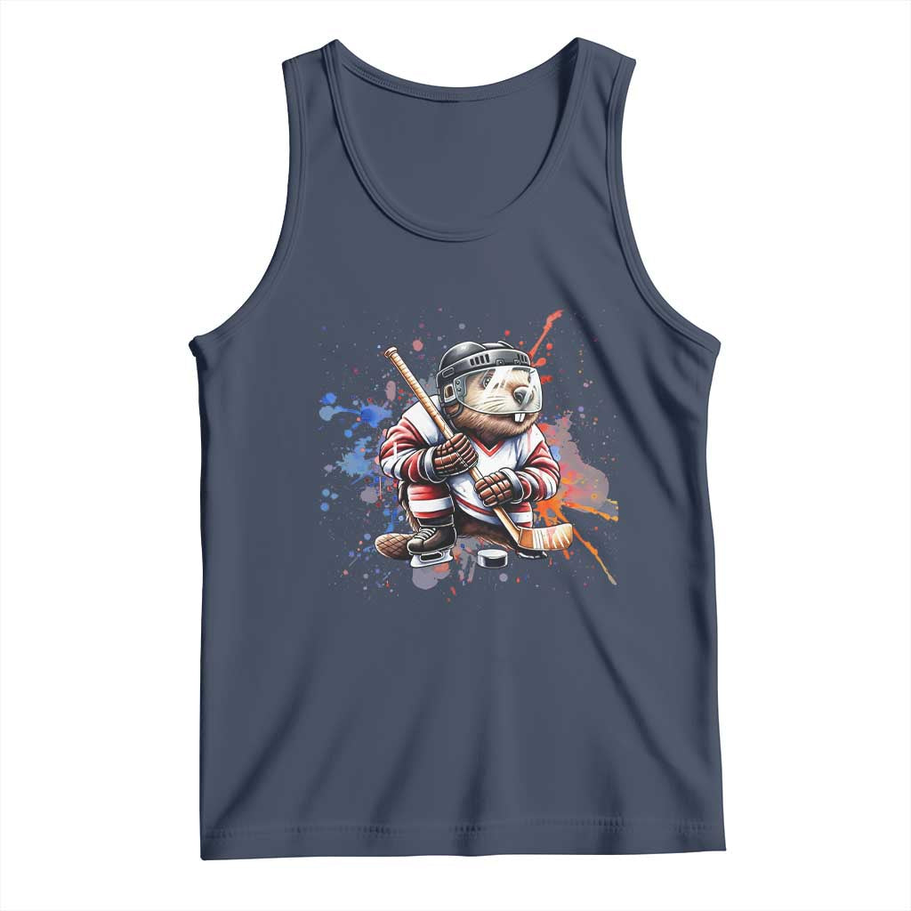 Funny Beaver Playing Ice Hockey Tank Top Winter Sports Gift - Wonder Print Shop