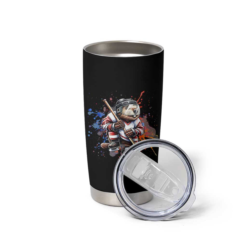 Funny Beaver Playing Ice Hockey Tumbler Cup Winter Sports Gift - Wonder Print Shop
