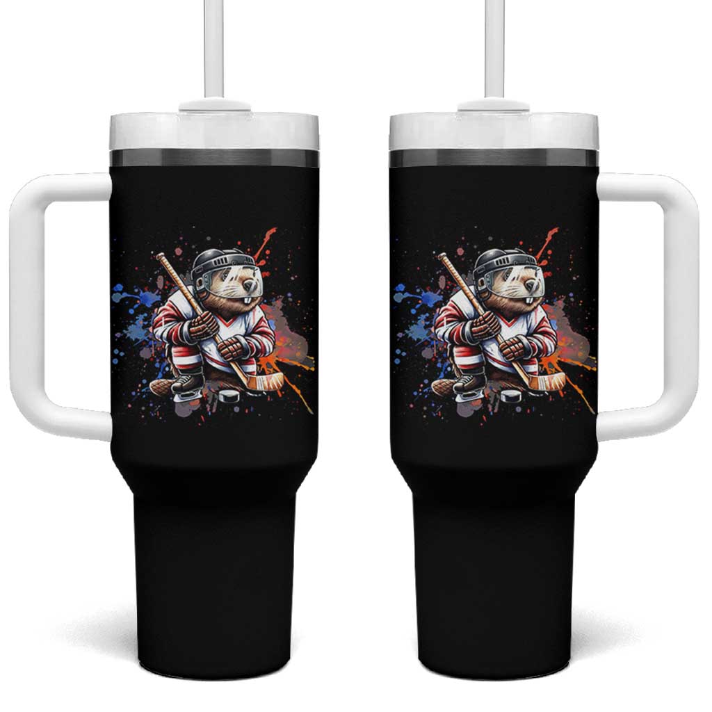 Funny Beaver Playing Ice Hockey Tumbler With Handle Winter Sports Gift - Wonder Print Shop