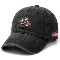 Funny Beaver Playing Ice Hockey Washed Cotton Baseball Cap Winter Sports Gift