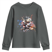Funny Beaver Playing Ice Hockey Youth Sweatshirt Winter Sports Gift - Wonder Print Shop