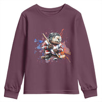 Funny Beaver Playing Ice Hockey Youth Sweatshirt Winter Sports Gift - Wonder Print Shop