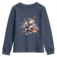 Funny Beaver Playing Ice Hockey Youth Sweatshirt Winter Sports Gift - Wonder Print Shop