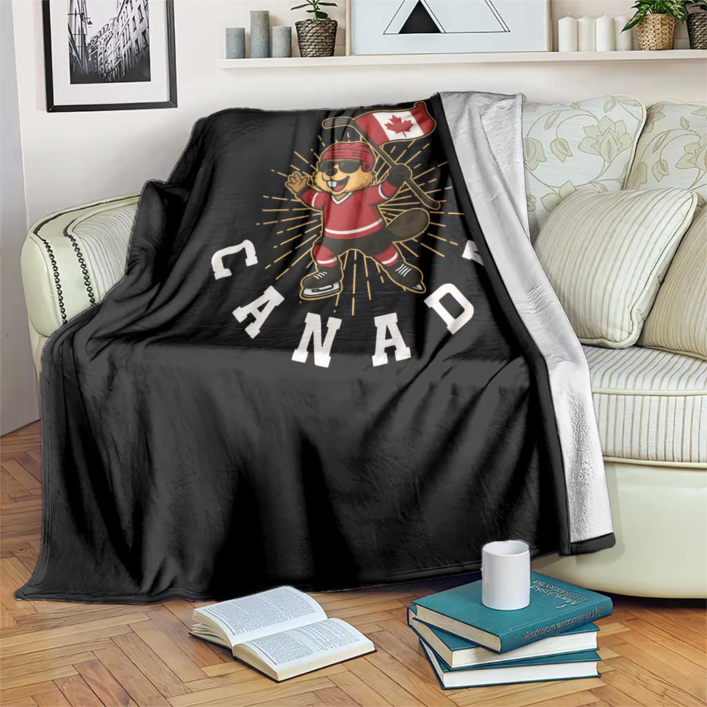 Funny Beaver Playing Ice Hockey With Canada Flag Gift Throw Blanket - Wonder Print Shop