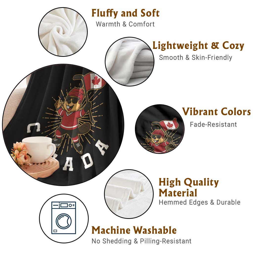 Funny Beaver Playing Ice Hockey With Canada Flag Gift Throw Blanket - Wonder Print Shop