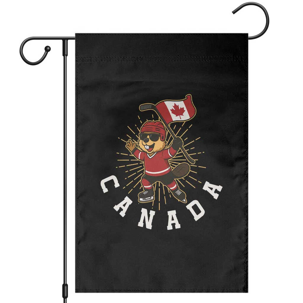 Funny Beaver Playing Ice Hockey With Canada Flag Gift Garden Flag - Wonder Print Shop
