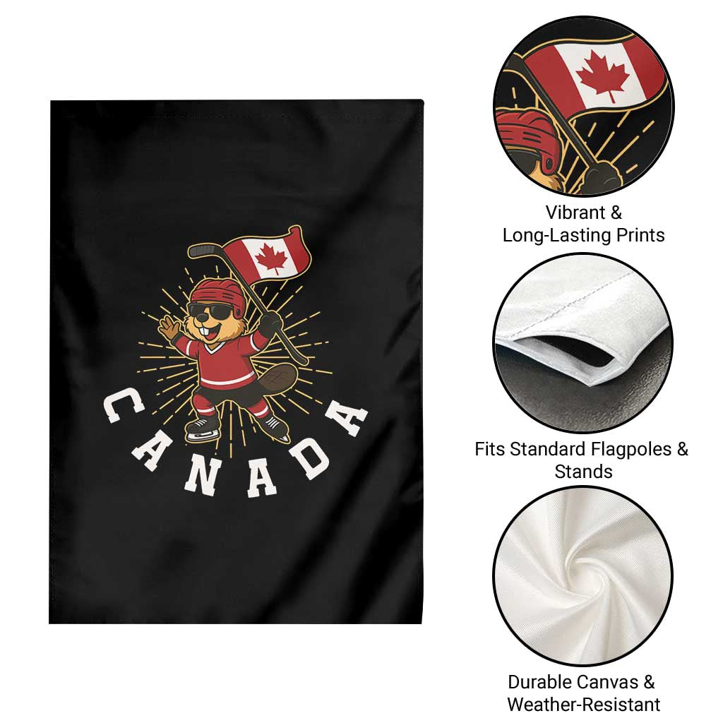 Funny Beaver Playing Ice Hockey With Canada Flag Gift Garden Flag - Wonder Print Shop
