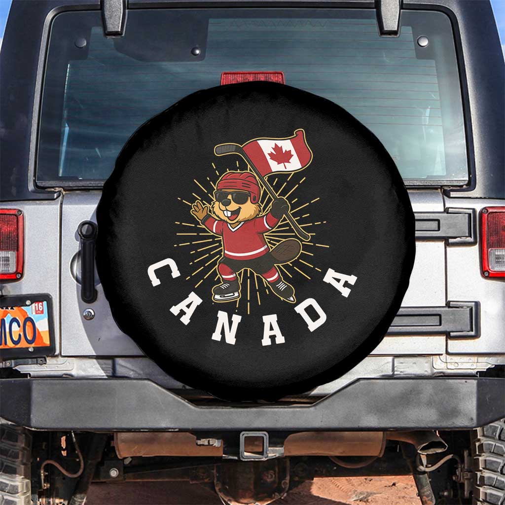 Funny Beaver Playing Ice Hockey With Canada Flag Gift Spare Tire Cover - Wonder Print Shop