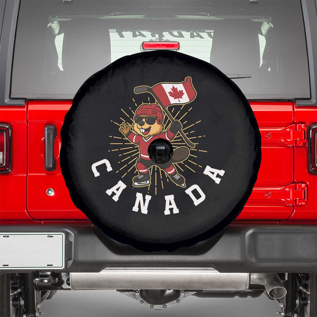 Funny Beaver Playing Ice Hockey With Canada Flag Gift Spare Tire Cover - Wonder Print Shop