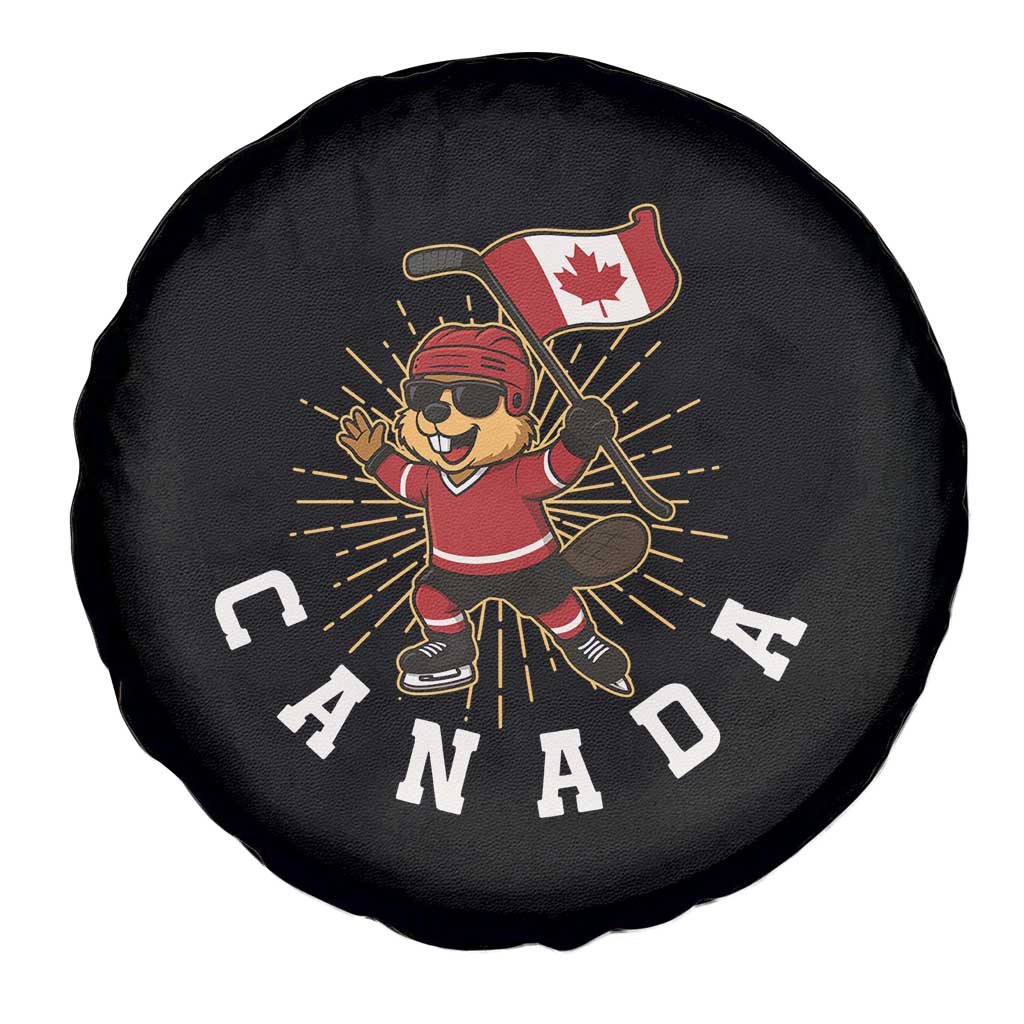 Funny Beaver Playing Ice Hockey With Canada Flag Gift Spare Tire Cover - Wonder Print Shop
