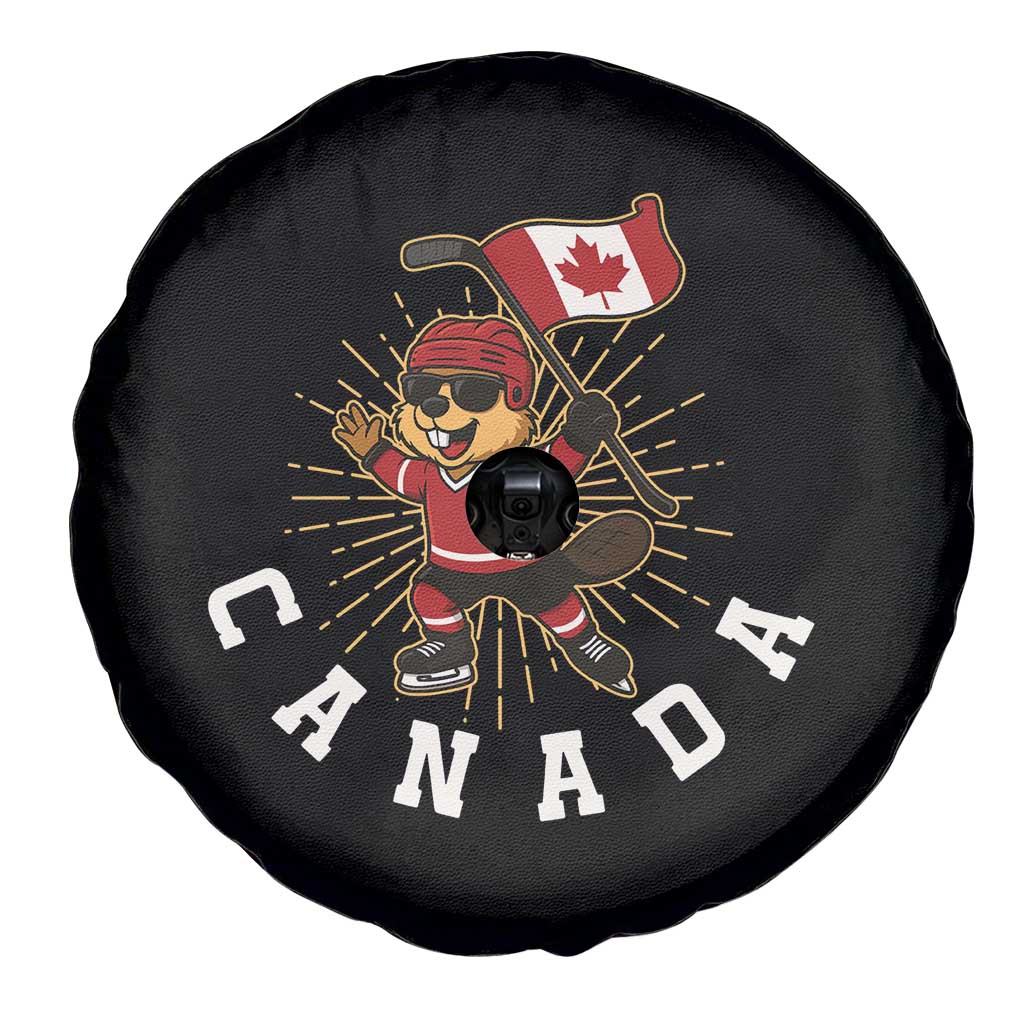 Funny Beaver Playing Ice Hockey With Canada Flag Gift Spare Tire Cover - Wonder Print Shop