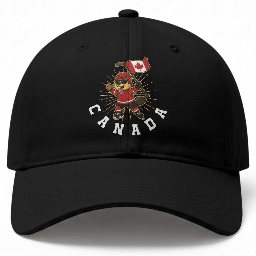 Funny Beaver Playing Ice Hockey With Canada Flag Gift Baseball Cap