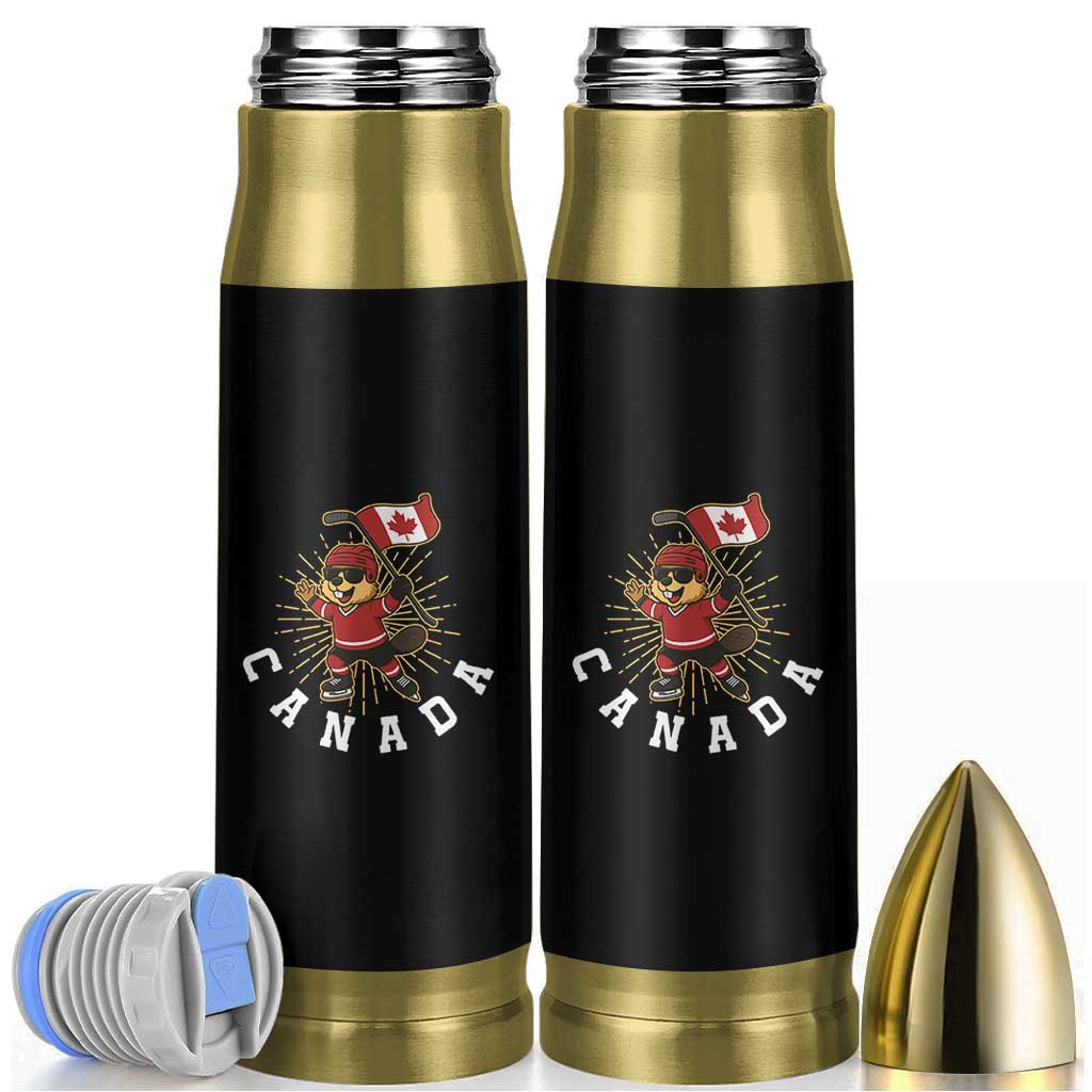 Funny Beaver Playing Ice Hockey With Canada Flag Gift Bullet Tumbler - Wonder Print Shop