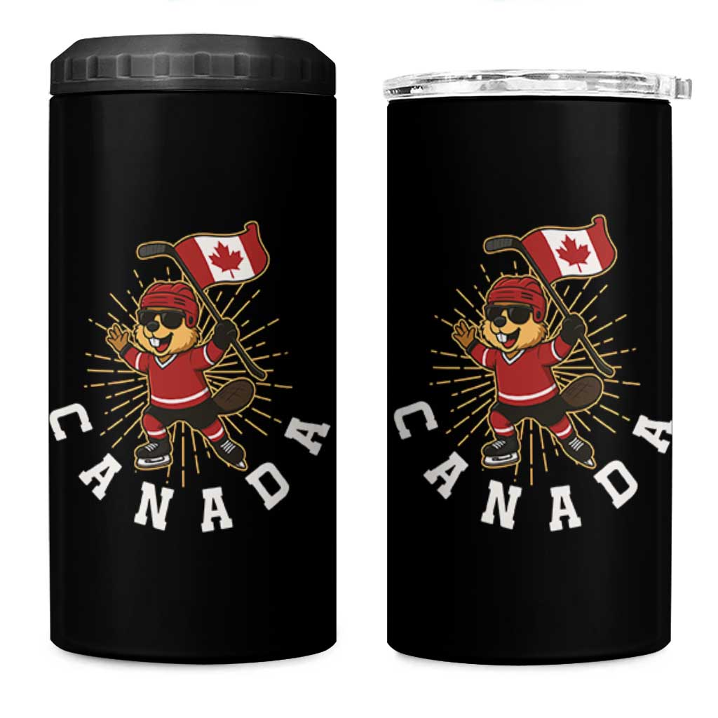 Funny Beaver Playing Ice Hockey With Canada Flag Gift 4 in 1 Can Cooler Tumbler - Wonder Print Shop