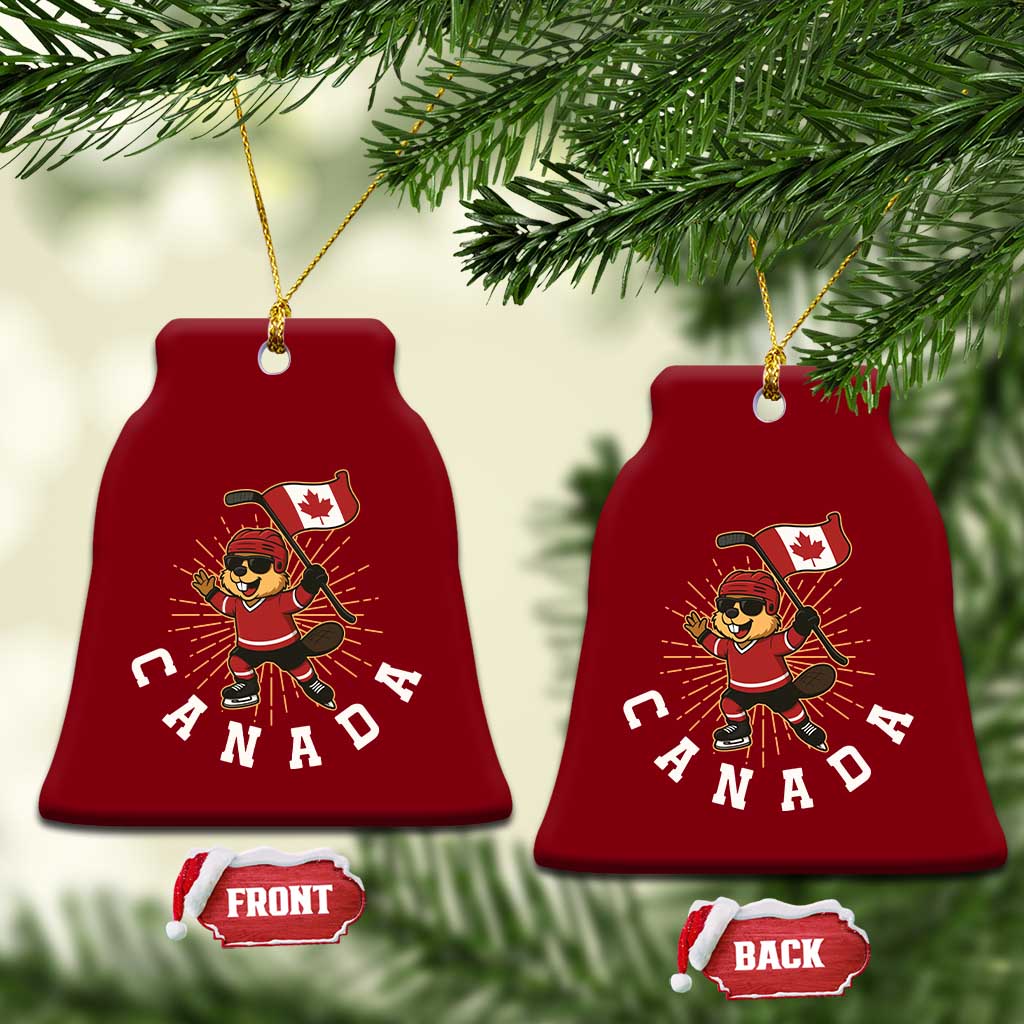 Funny Beaver Playing Ice Hockey With Canada Flag Gift Ceramic Ornament - Wonder Print Shop