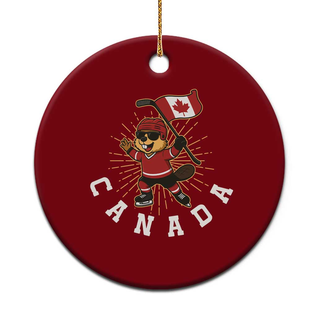 Funny Beaver Playing Ice Hockey With Canada Flag Gift Ceramic Ornament - Wonder Print Shop