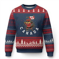 Funny Beaver Playing Ice Hockey With Canada Flag Gift Ugly Christmas Sweater - Wonder Print Shop