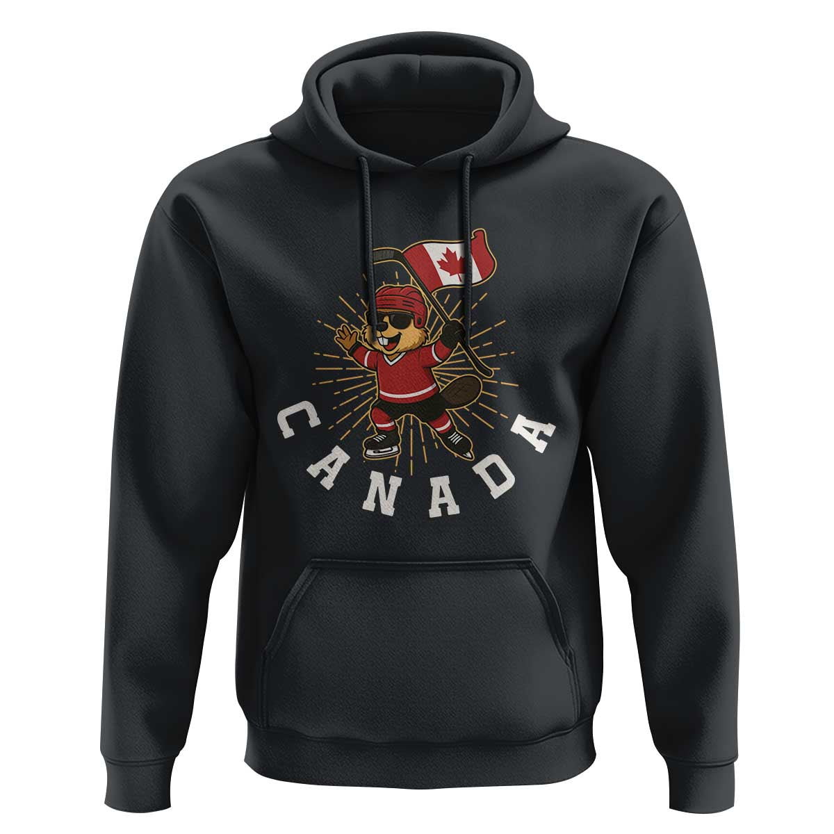 Funny Beaver Playing Ice Hockey With Canada Flag Gift Hoodie - Wonder Print Shop