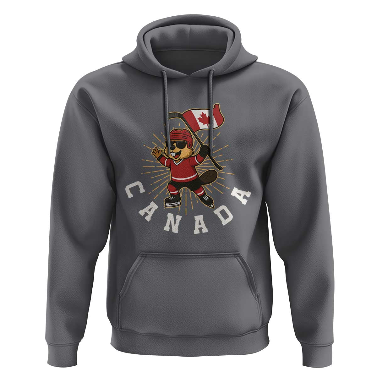 Funny Beaver Playing Ice Hockey With Canada Flag Gift Hoodie - Wonder Print Shop