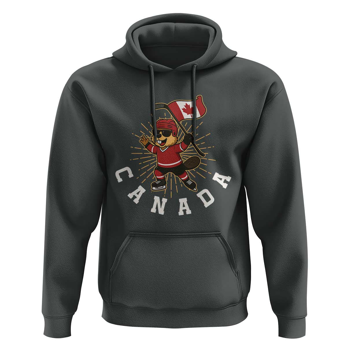 Funny Beaver Playing Ice Hockey With Canada Flag Gift Hoodie - Wonder Print Shop