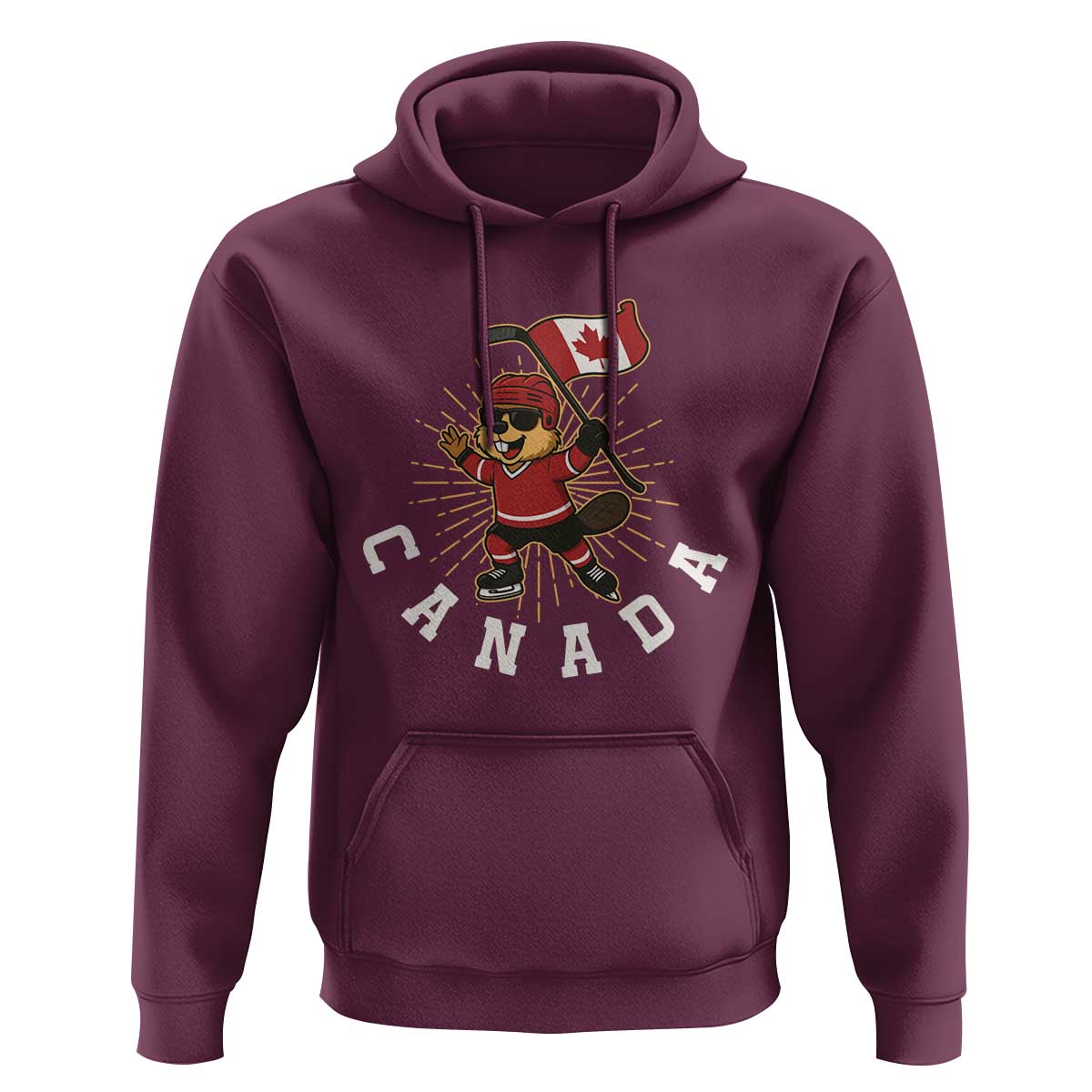 Funny Beaver Playing Ice Hockey With Canada Flag Gift Hoodie - Wonder Print Shop