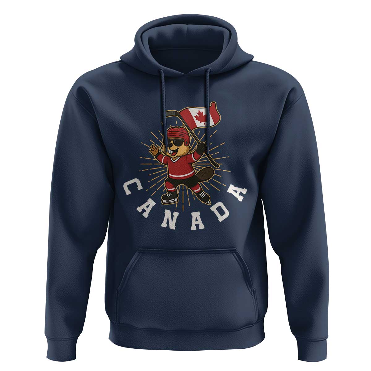 Funny Beaver Playing Ice Hockey With Canada Flag Gift Hoodie - Wonder Print Shop