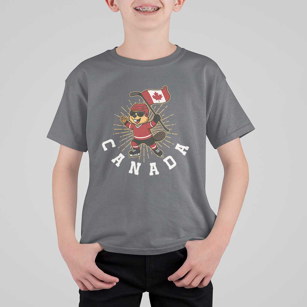 Funny Beaver Playing Ice Hockey With Canada Flag Gift T Shirt For Kid - Wonder Print Shop