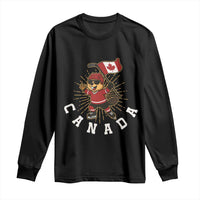 Funny Beaver Playing Ice Hockey With Canada Flag Gift Long Sleeve Shirt - Wonder Print Shop
