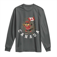 Funny Beaver Playing Ice Hockey With Canada Flag Gift Long Sleeve Shirt - Wonder Print Shop