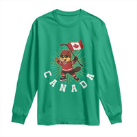 Funny Beaver Playing Ice Hockey With Canada Flag Gift Long Sleeve Shirt - Wonder Print Shop