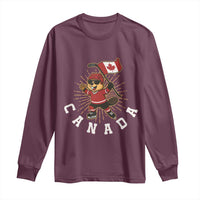Funny Beaver Playing Ice Hockey With Canada Flag Gift Long Sleeve Shirt - Wonder Print Shop
