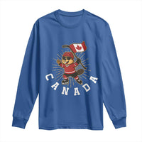 Funny Beaver Playing Ice Hockey With Canada Flag Gift Long Sleeve Shirt - Wonder Print Shop