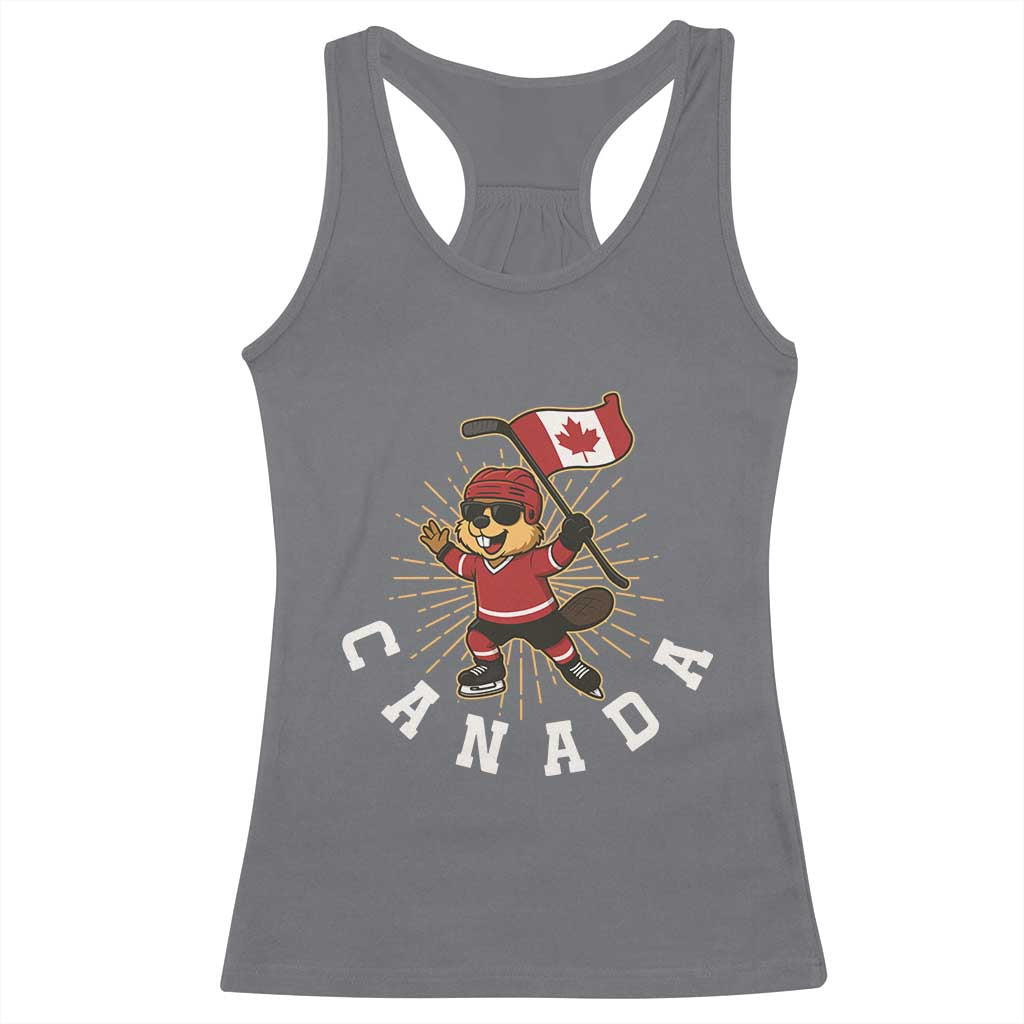 Funny Beaver Playing Ice Hockey With Canada Flag Gift Racerback Tank Top - Wonder Print Shop