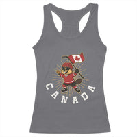Funny Beaver Playing Ice Hockey With Canada Flag Gift Racerback Tank Top - Wonder Print Shop