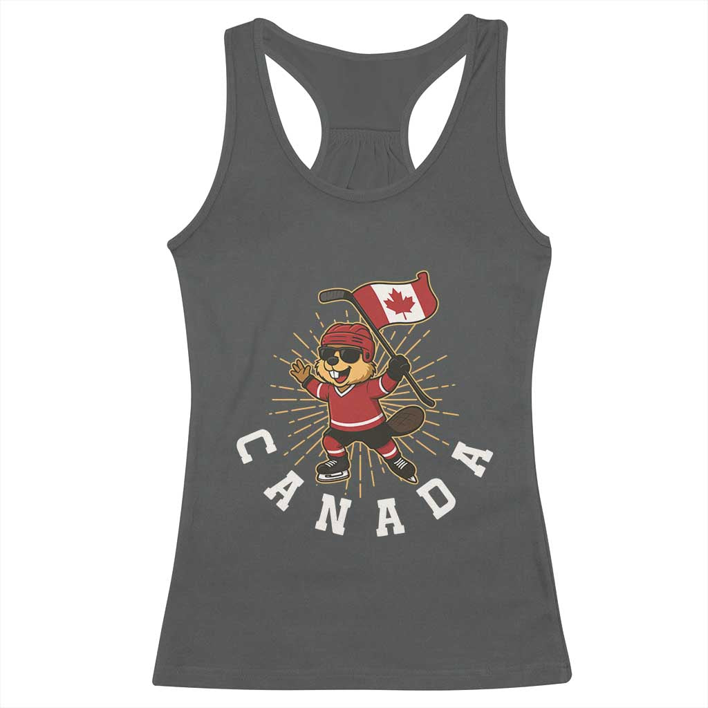 Funny Beaver Playing Ice Hockey With Canada Flag Gift Racerback Tank Top - Wonder Print Shop