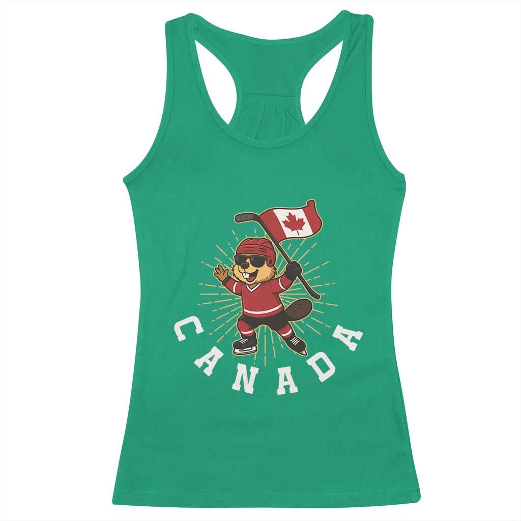 Funny Beaver Playing Ice Hockey With Canada Flag Gift Racerback Tank Top - Wonder Print Shop