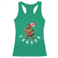 Funny Beaver Playing Ice Hockey With Canada Flag Gift Racerback Tank Top - Wonder Print Shop